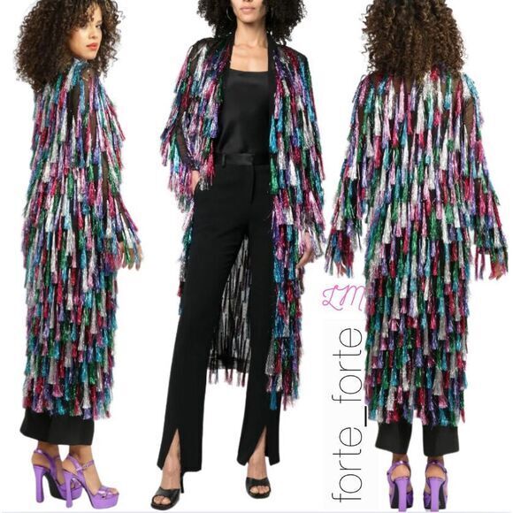 Forte Forte‎ Sparkling Metallic Fringe Detail Duster Coat Jacket 0/ US 2 Rainbow - Picture 1 of 7